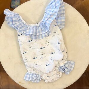 NWT 3m Busy Bee Smocks Sailboat Bubble Romper Sunsuit